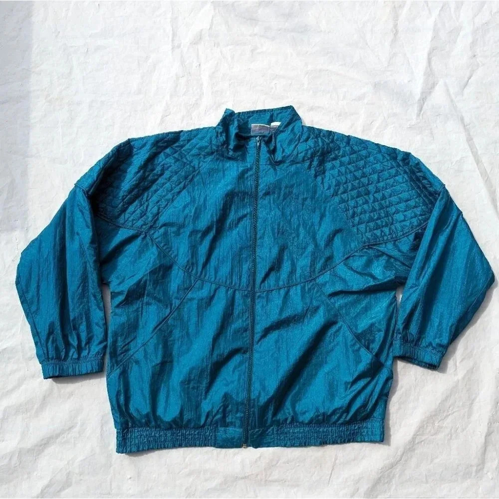 Vintage Archer Merchandising Inc Turquoise Zip Up Wind Breaker -  Woman XL